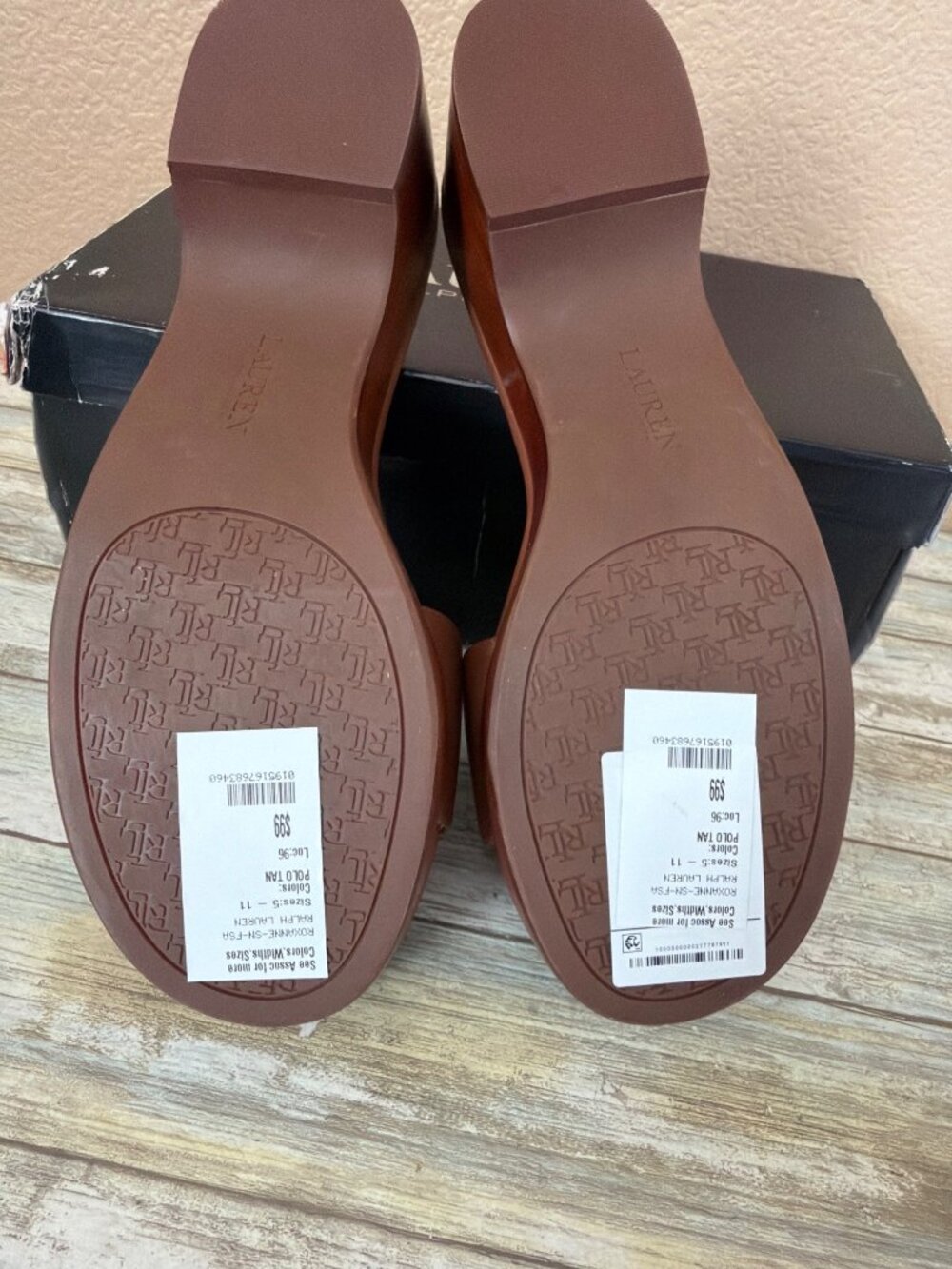Ralph Lauren Roxanne Block Heel Slide Sandals Tan Leather Sz 11 New in Box - Picture 9 of 15
